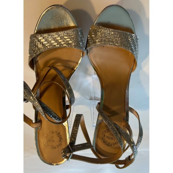 Women's I Miller Size 10M Silver Strappy Glittery Heels Adjustable Strap 4" Heel - Picture 3 of 7